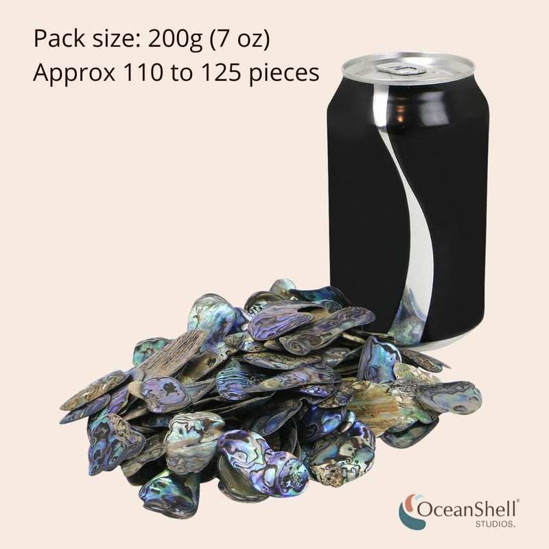 Ocean Shell Studios. Abalone (PÄua) Shell Pieces-7.05oz Pack-for Crafts, Jewelry Making, Resin Art, Inlay, Home Decorations, Fishtank Supplies, DIY Projects - Satin, Small Size .60"- .98" (15-25 mm) 7.05oz (200grams) - Image 2